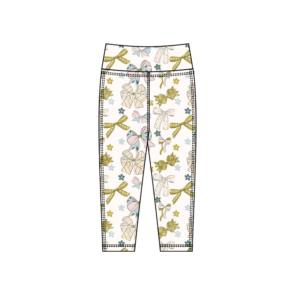 preorder P0923 yoga golden bows flowers girls pants