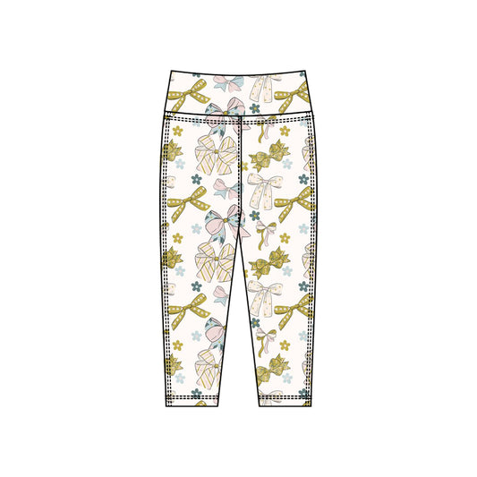 preorder P0923 yoga golden bows flowers girls pants