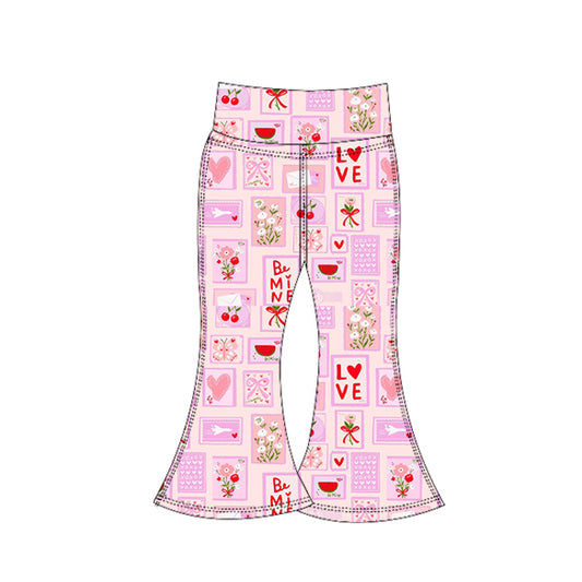 preorder P0956 Yoga Valentine's Day Heart Be Mine Flowers Girls Pants