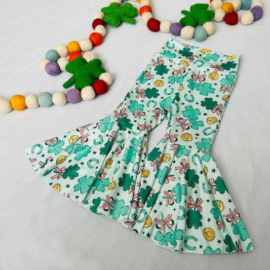 preorder P1002 St Patrick Clover Bows Green Girls Pants