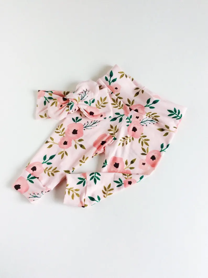 preorder P1003 Pink Flowers Girls Pants