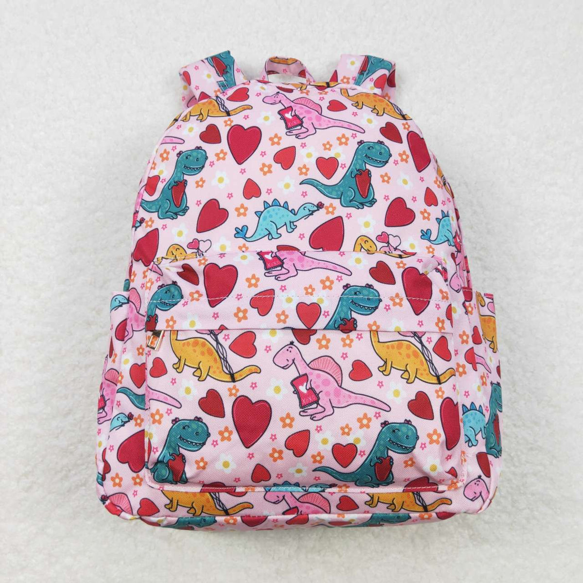 BA0154 Colorful dinosaur pink heart kids bag