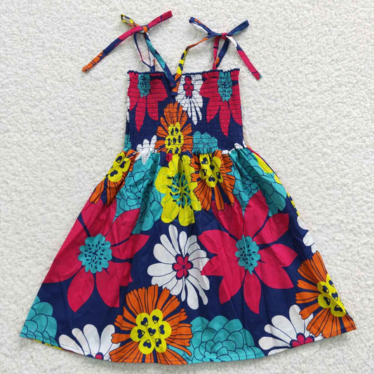 GSD0375 Smocking Stitch Colorful Flowers Girls Summer Dress