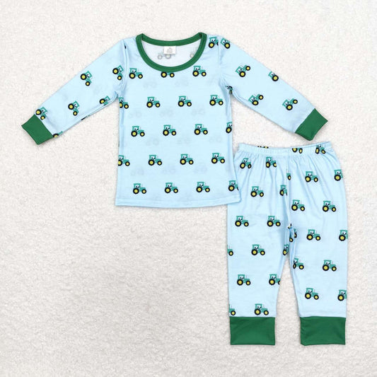 bamboo BLP0607 farm tractor blue long sleeve pants boys pajamas