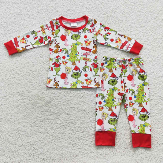 BLP0256 Christmas Green Face Long Sleeve Boys Pajamas Kids Clothes