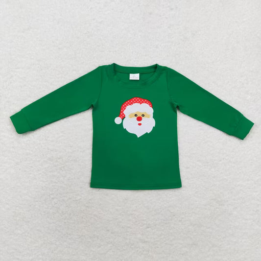 BT0790 embroidery Christmas Santa green long sleeve boys pullover top