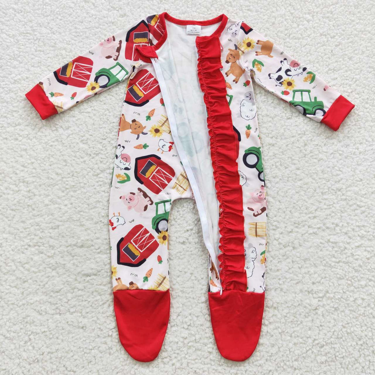 LR0378 Farm House Truck Animals Long Sleeves Kids Romper
