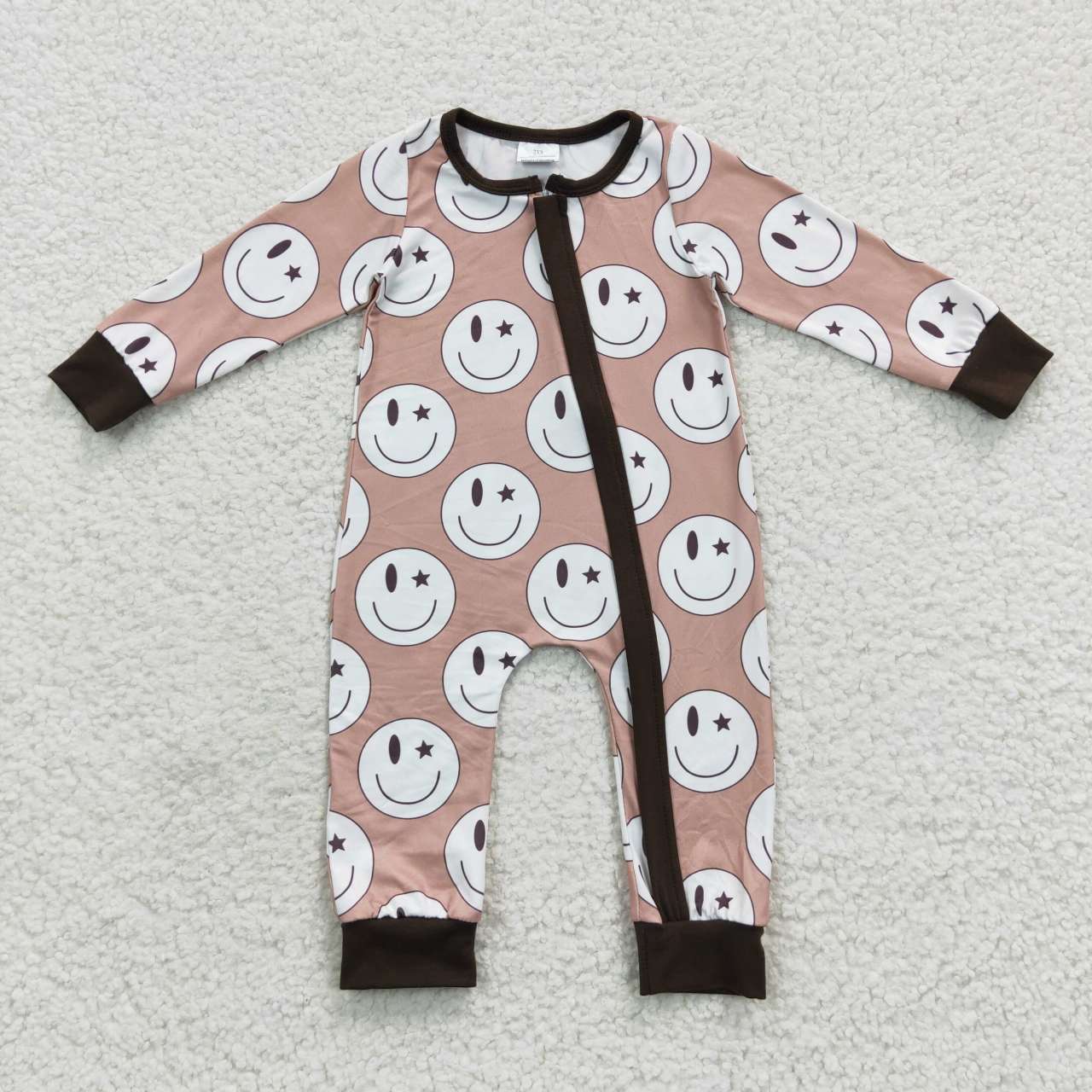 LR0332 Smile Brown Long Sleeves Kids Romper