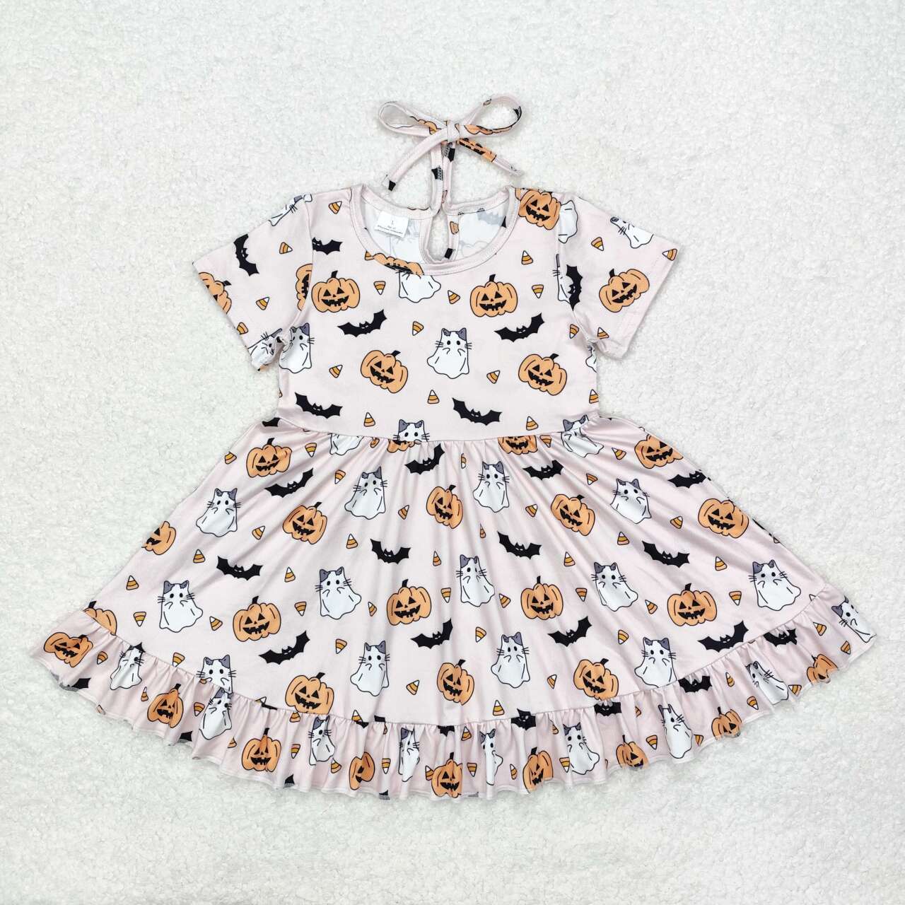 GSD1375 Halloween spooky pumpkin bar short sleeve girls dress