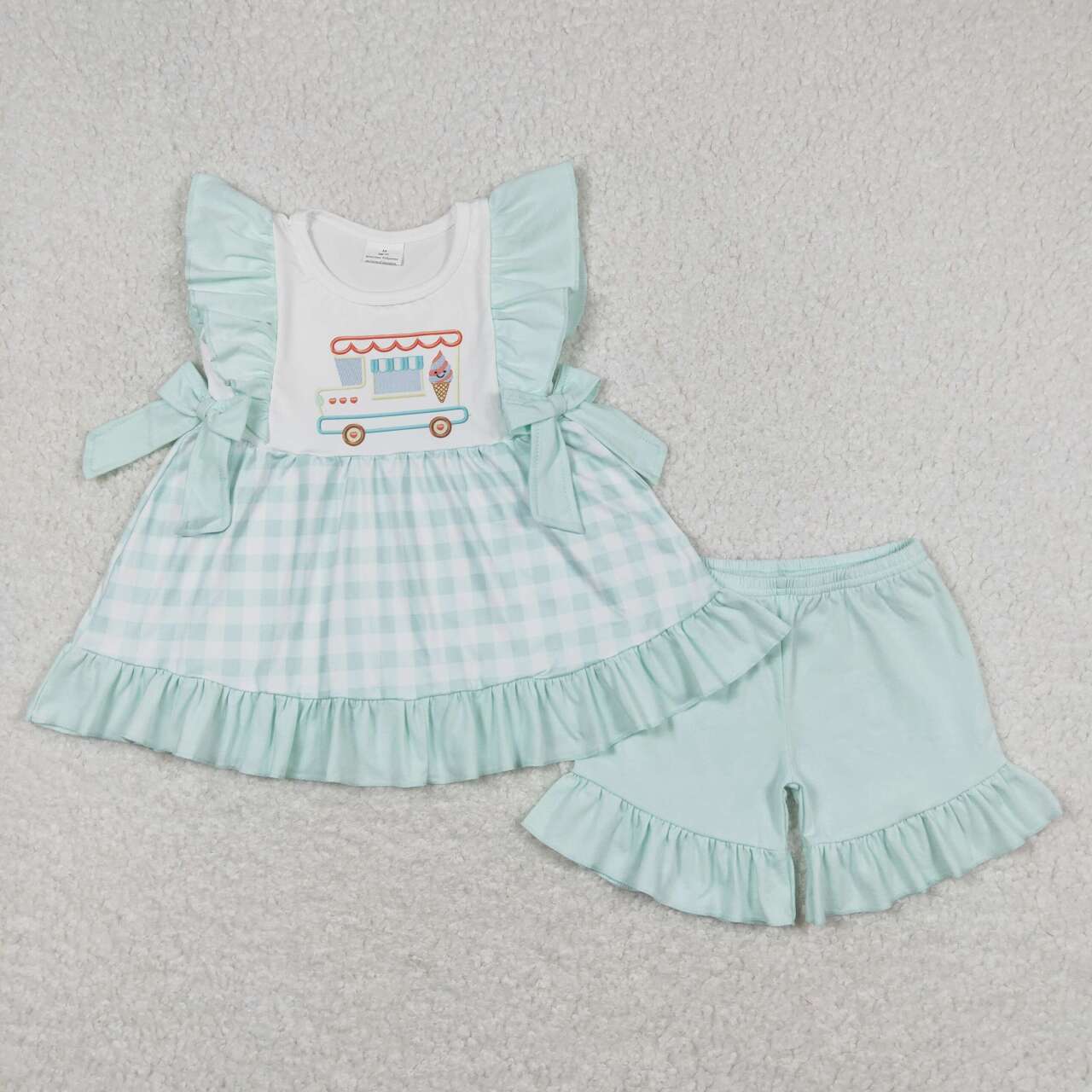 GSSO0554 Ice Car Blue Flutter Sleeve Shorts Girls Set