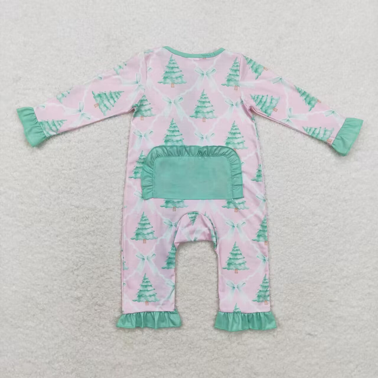 LR1073 bamboo Christmas green tree pink long sleeve girls zipper romper