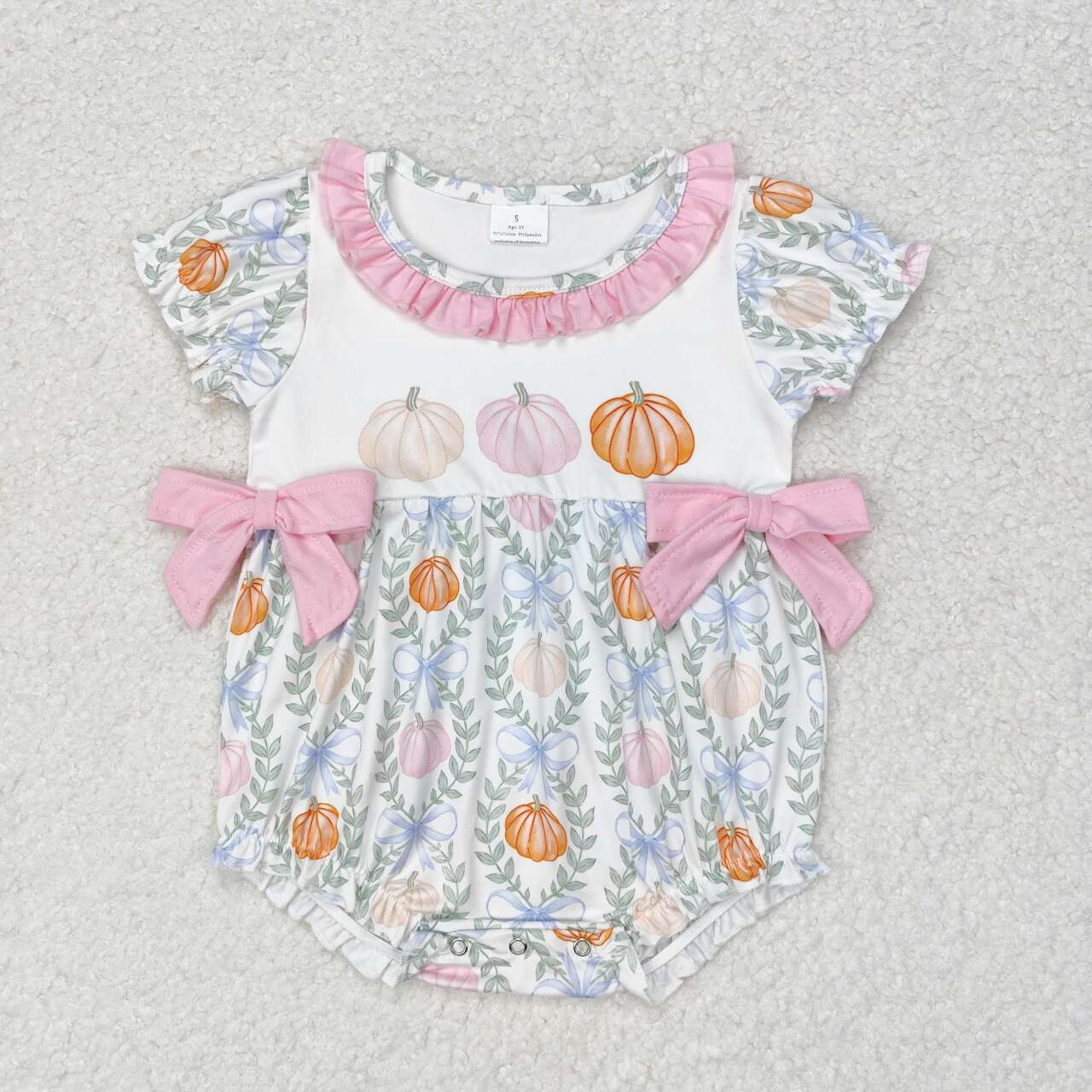 SR1865 Autumn full pumpkin short sleeve girls pink romper