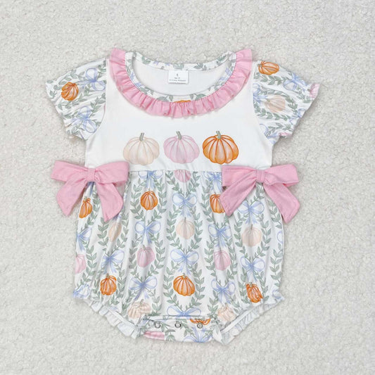 SR1865 Autumn full pumpkin short sleeve girls pink romper