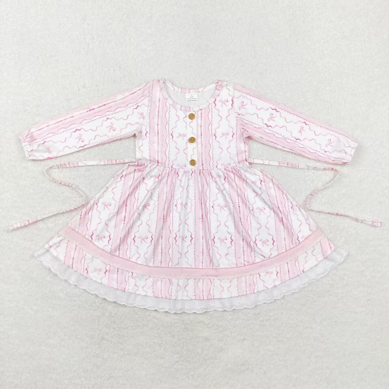 GLD0546 pink bows pink long sleeve girls dress