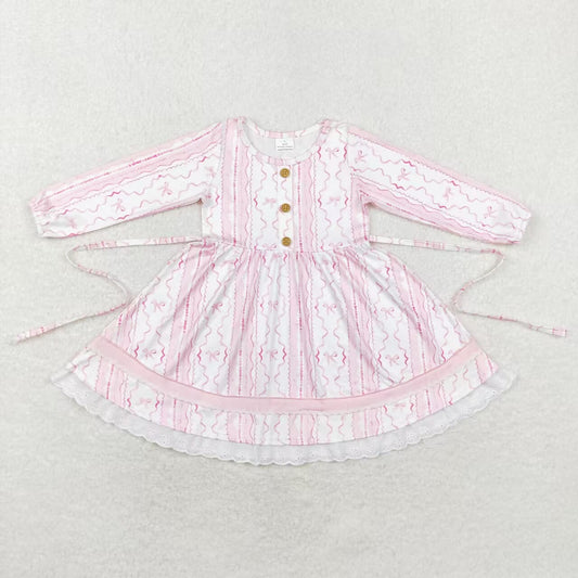 GLD0546 pink bows pink long sleeve girls dress