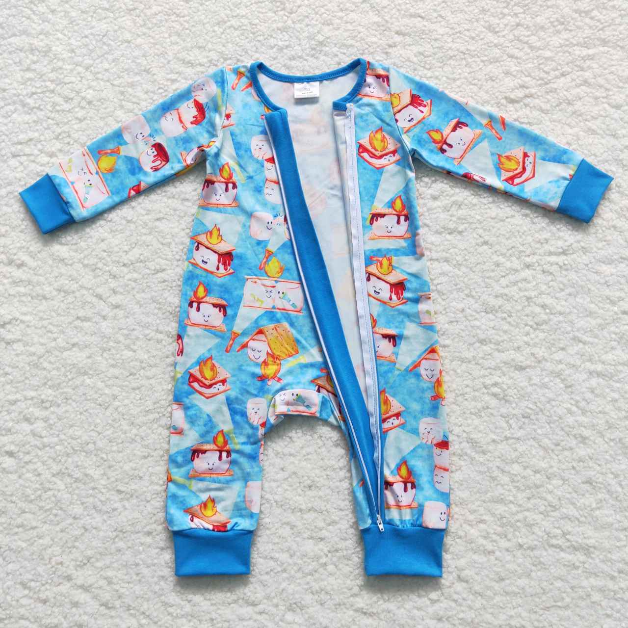 LR0617 Sandwich biscuit blue long sleeve boys romper