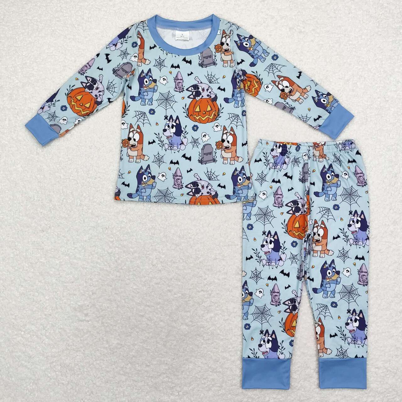 BLP0726 Halloween cartoon blue dog pumpkin blue long sleeve pants boys pajamas