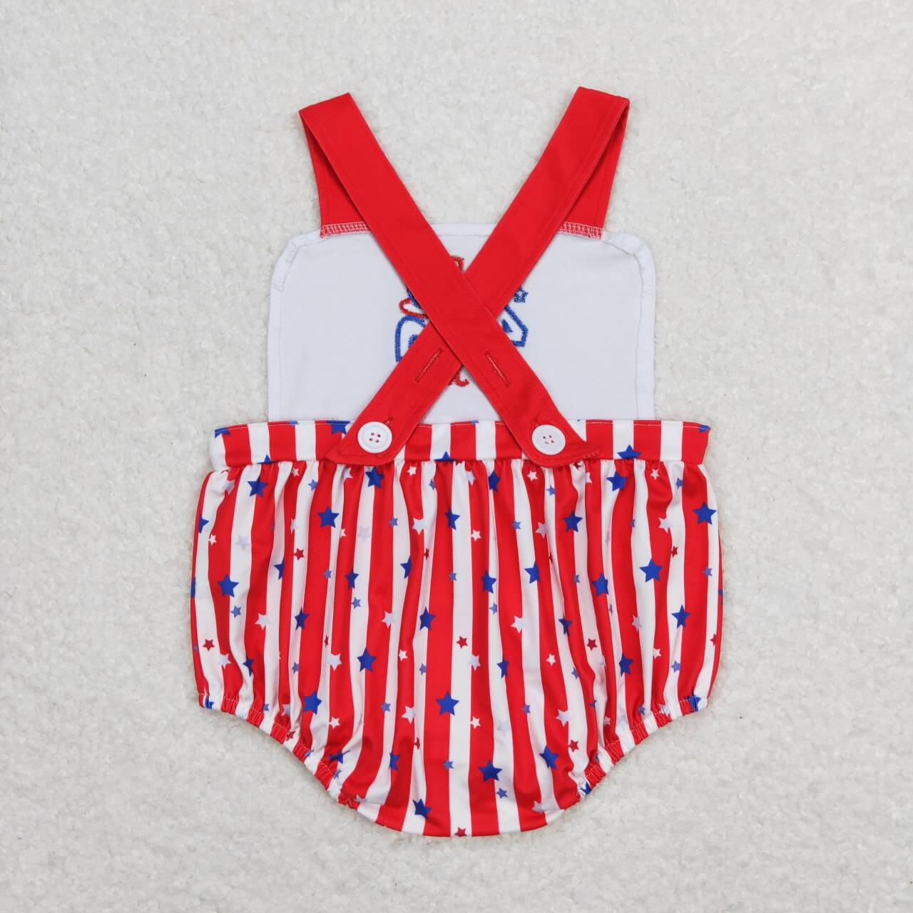 SR0810 embroidery July 4th Red Striped Star Sleeveless Kids Romper