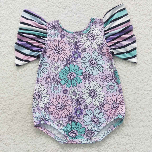 New arrival SR0431 Halloween pumpkin flowers kids romper