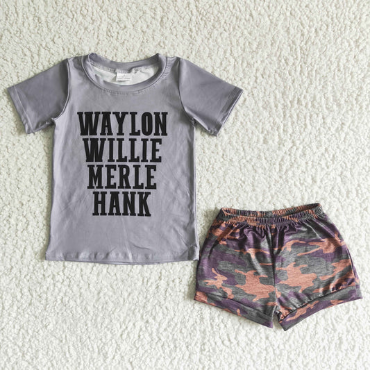 C0-7 Short Sleeve Grey Camo Print Shorts Boys Set