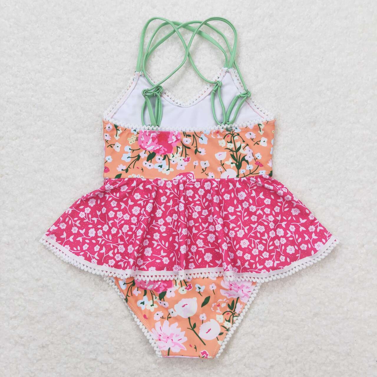 S0249 Hot pink flowers orange girls swimsuits