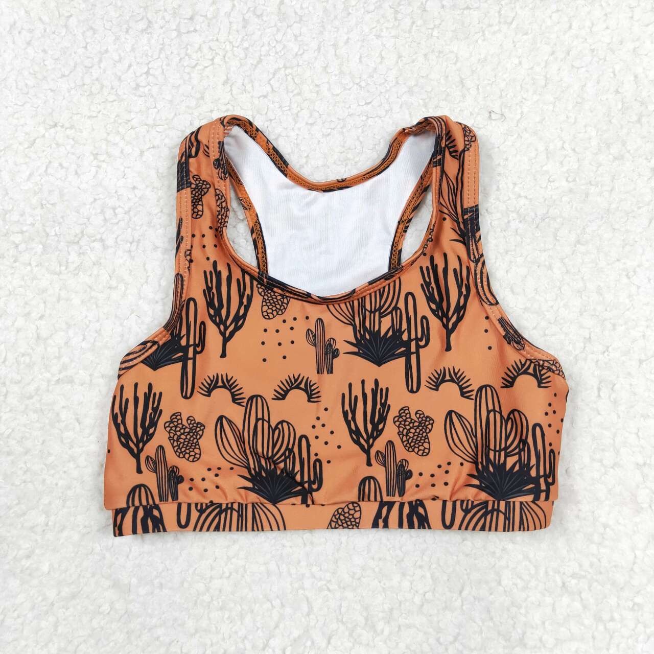 GT0518 cactus brown kid's racer crop tanks