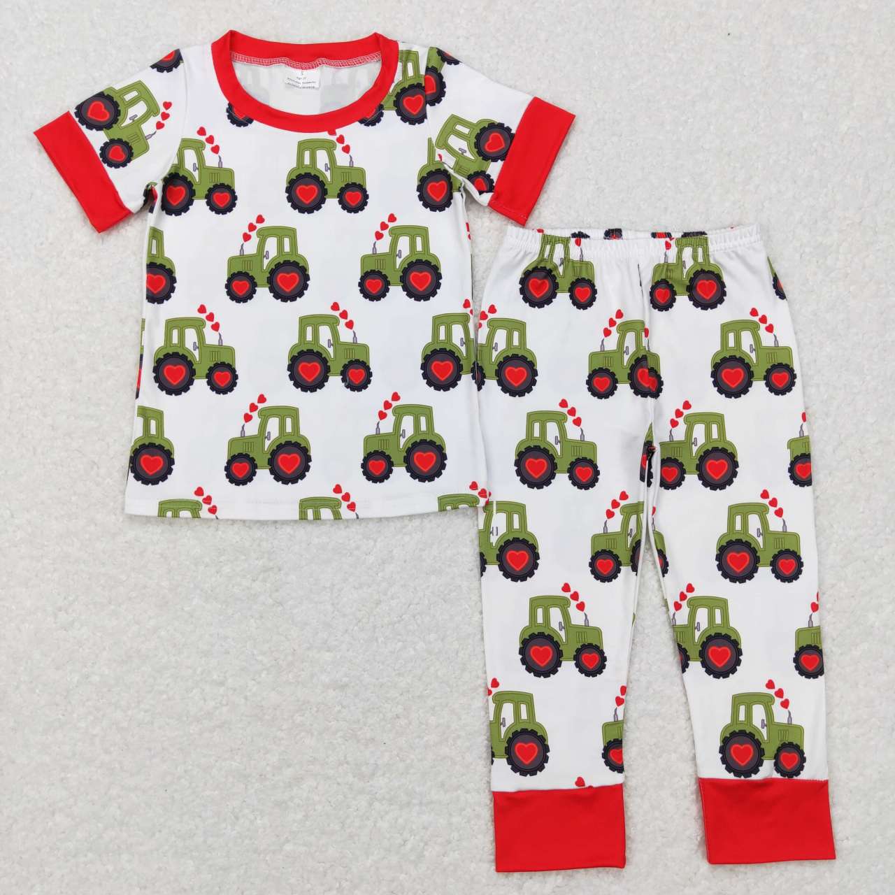 BSPO0200 Valentine's Day  tractor heart short sleeve pants boys set