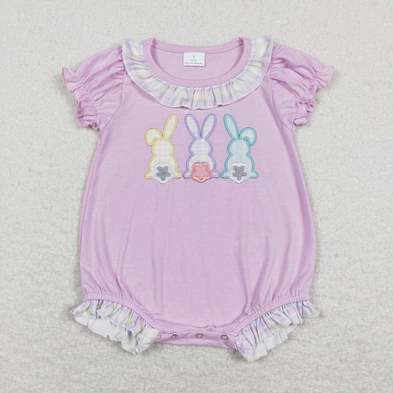 SR0499 Embroidery Colorful Rabbit Purple Short Sleeve Girls Romper