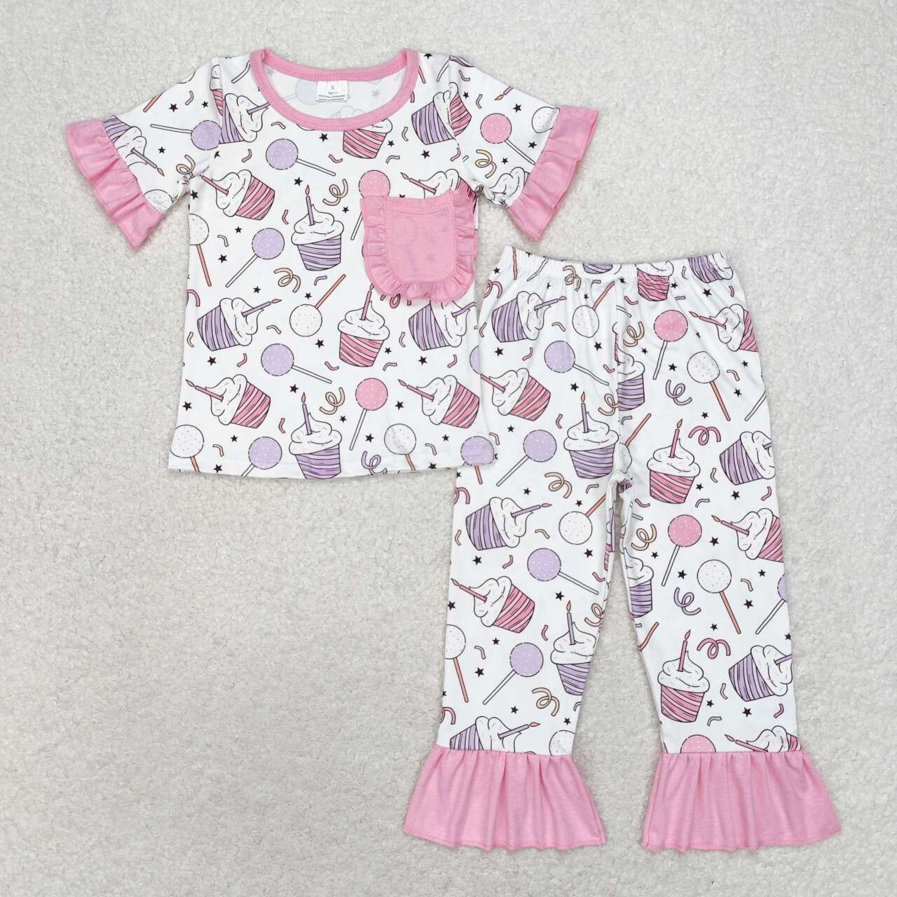GSPO1575 ice pink pocket short sleeve pants girls pajamas