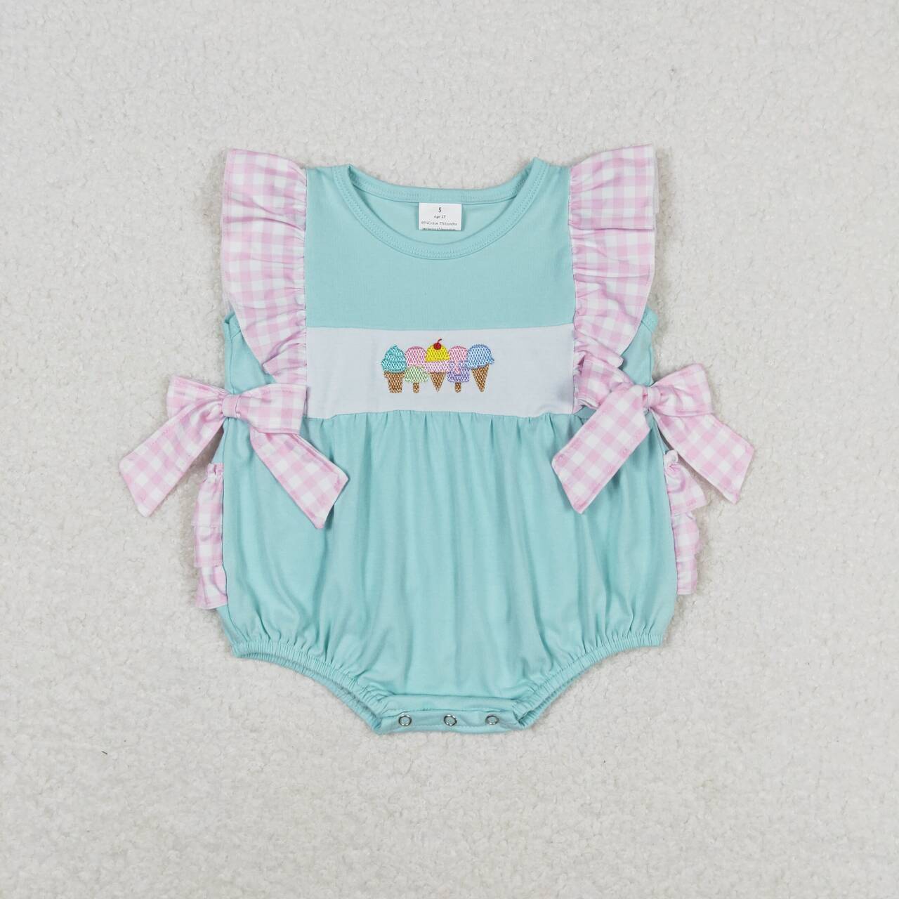 SR1260 embroidery cartoon ice blue girls romper