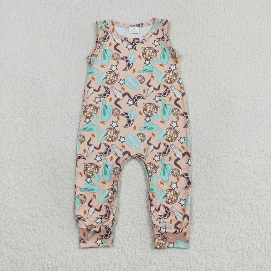 SR0626 Western cactus cow light sleeveless boys romper