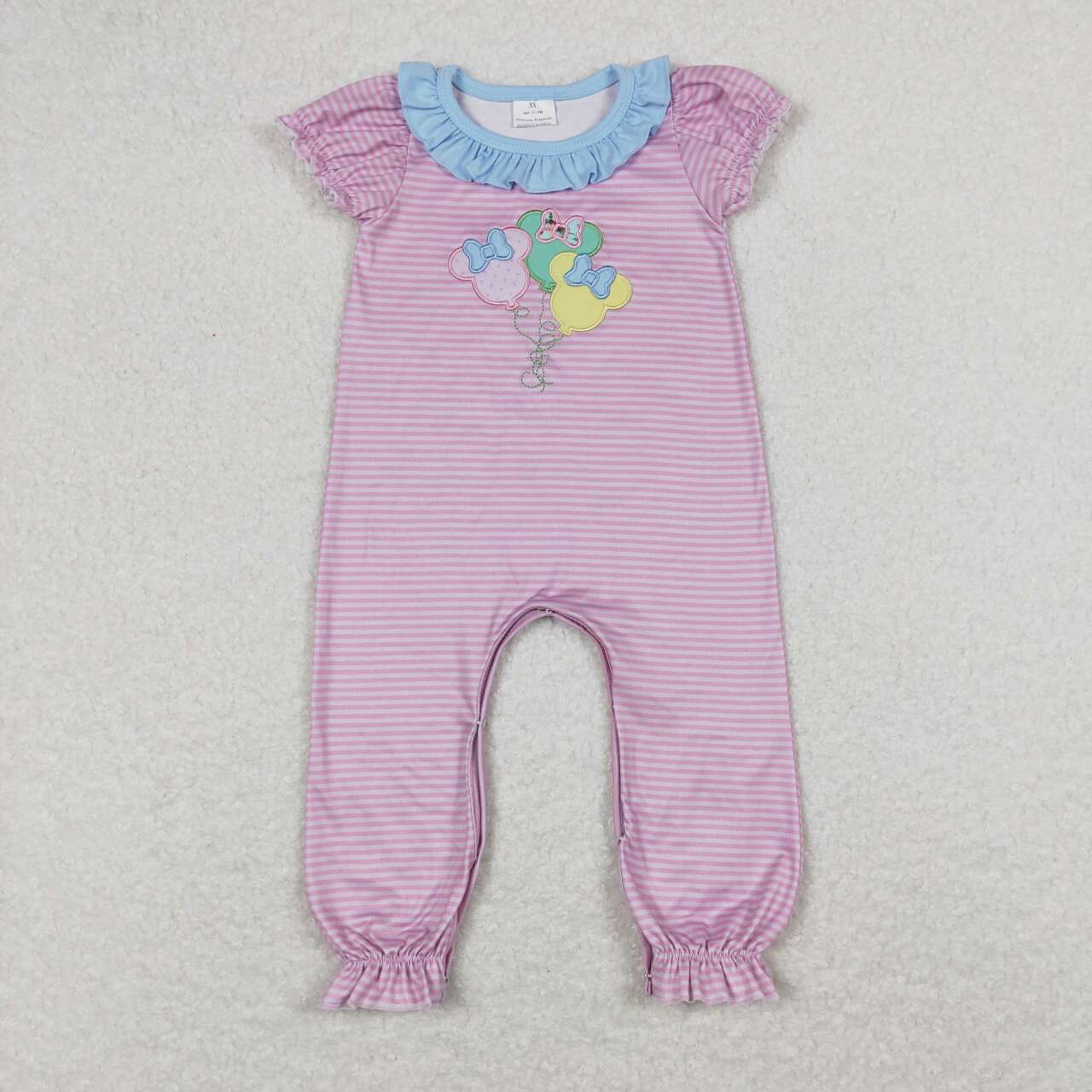 SR0611 embroidery Cartoon balloon pink striped short sleeve girls romper