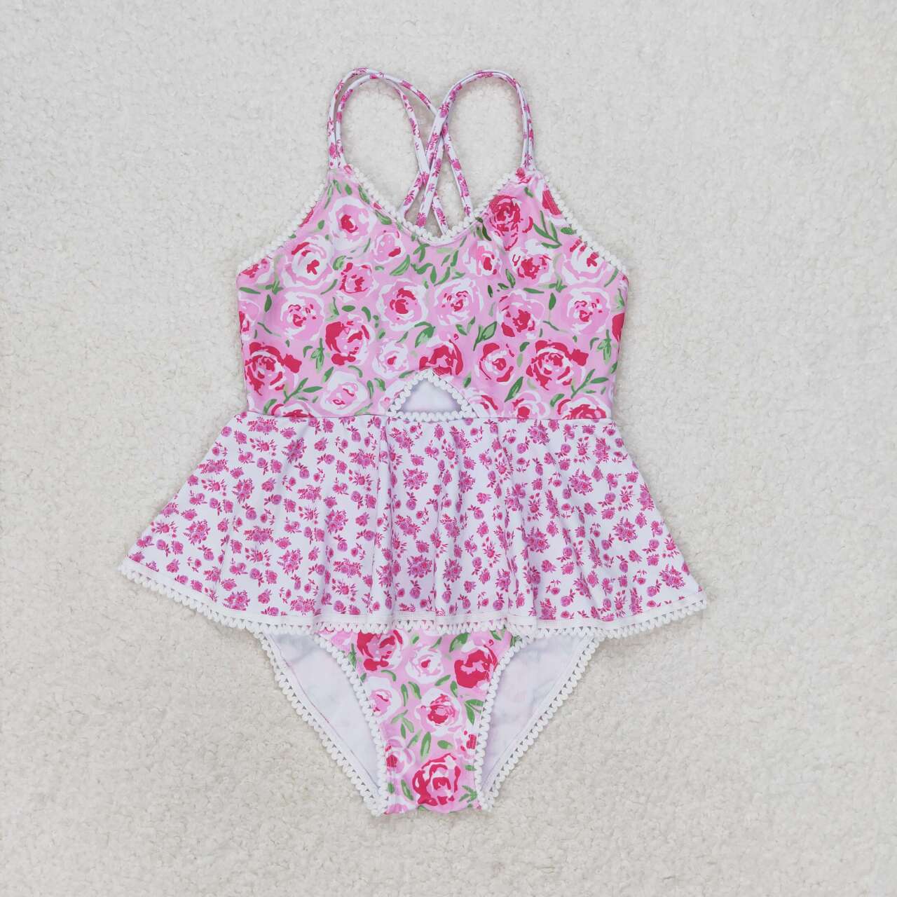 S0247 Hot pink flowers girls swimsuits