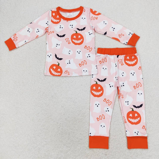 GLP1198 Halloween spooky pumpkin orange long sleeve pants girls pajamas