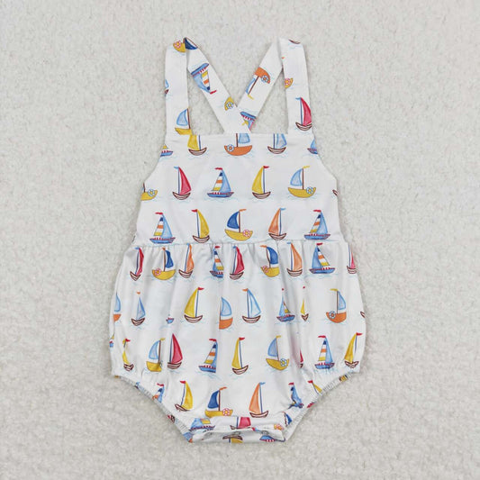 SR1061 colorful sailboat sleeveless boys romper