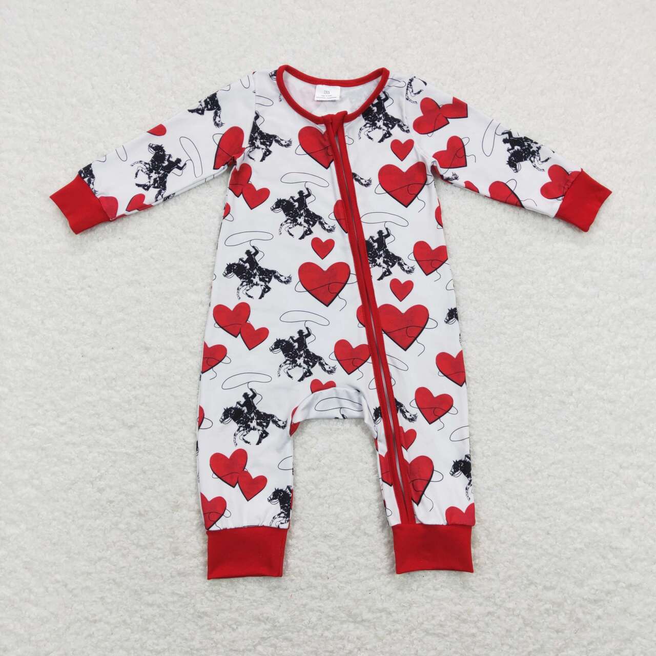 LR0903 Western Rodeo Heart Red Long Sleeve Boys Romper Kids Valentine's Day Clothes