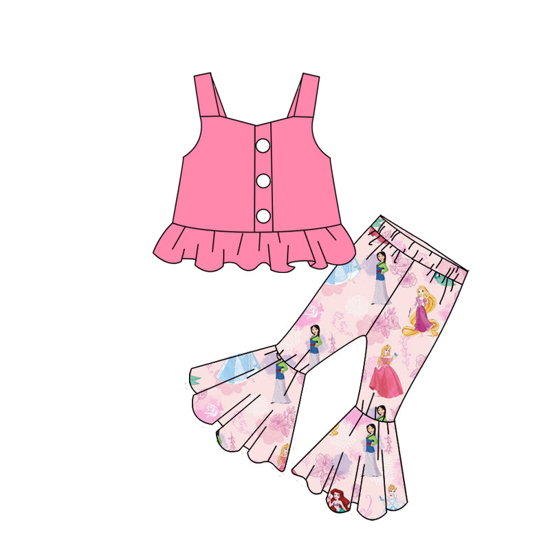 custom S pink sleeveless top cute princess pink pants girls set