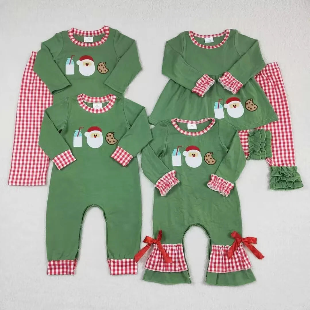 Embroidery Christmas Santa milk cookie green RTS Sibling Clothes