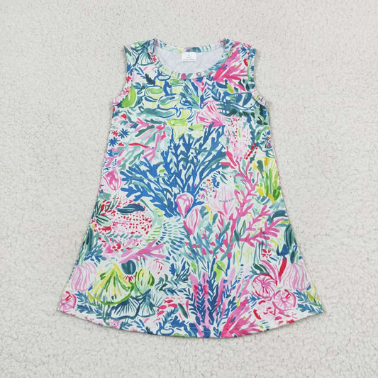 GSD1139 multi color coral bright print girls sleeveless dress