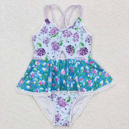 S0246  Purple flowers girls swimsuits