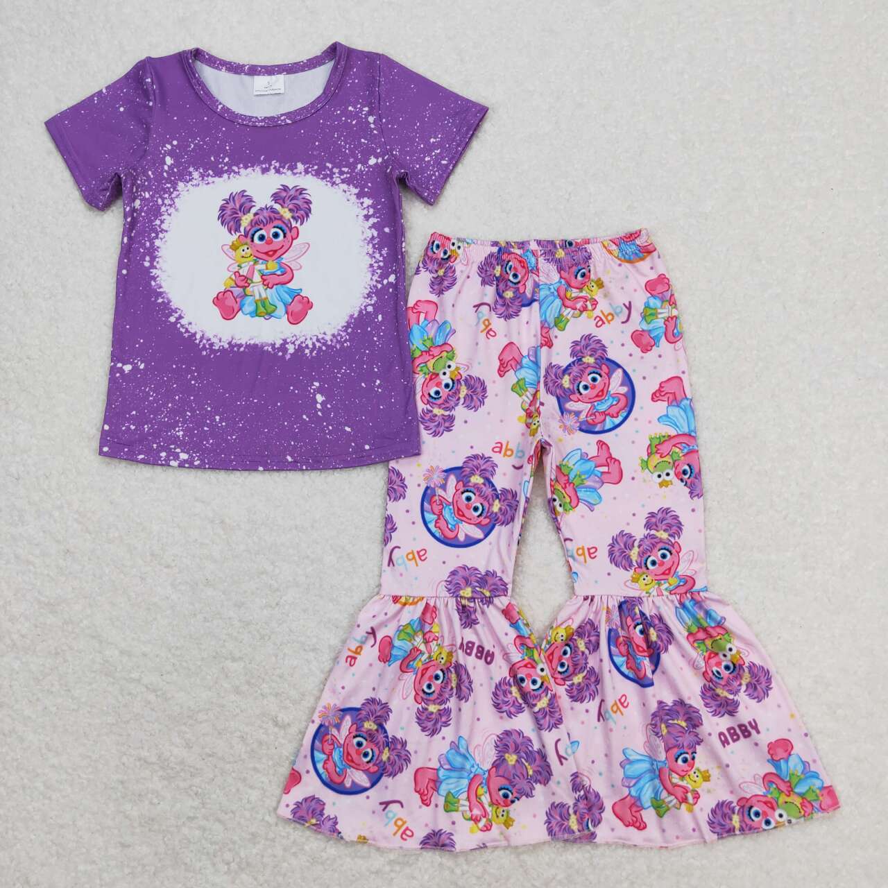 GSPO1359 Cartoon Cute Girl Baby Purple Short Sleeve Pants Girls Set