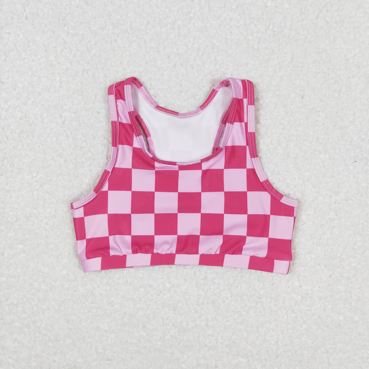 GT0521 hot pink checkered kid's racer crop tanks