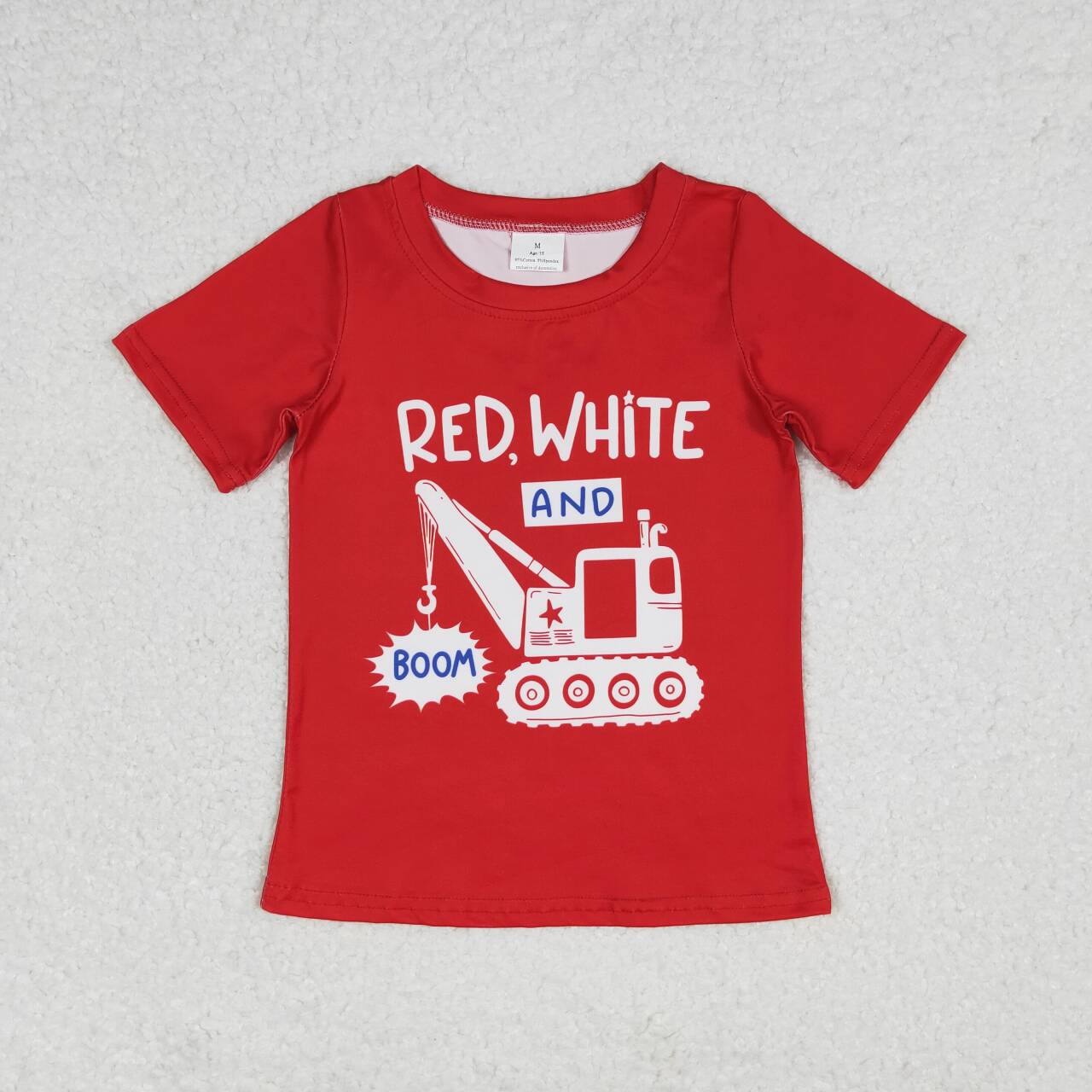 BT0652 July 4th red white construction car red short sleeve boys top
