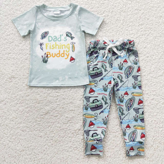 BSPO0112 Dads fishing buddy short sleeve pants boys set kids clothes
