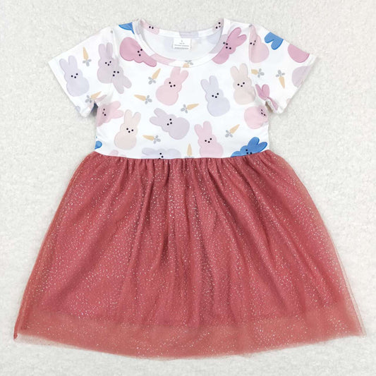 GSD0604 Easter Colorful Rabbit Short  Sleeve Girls Tutu Dress