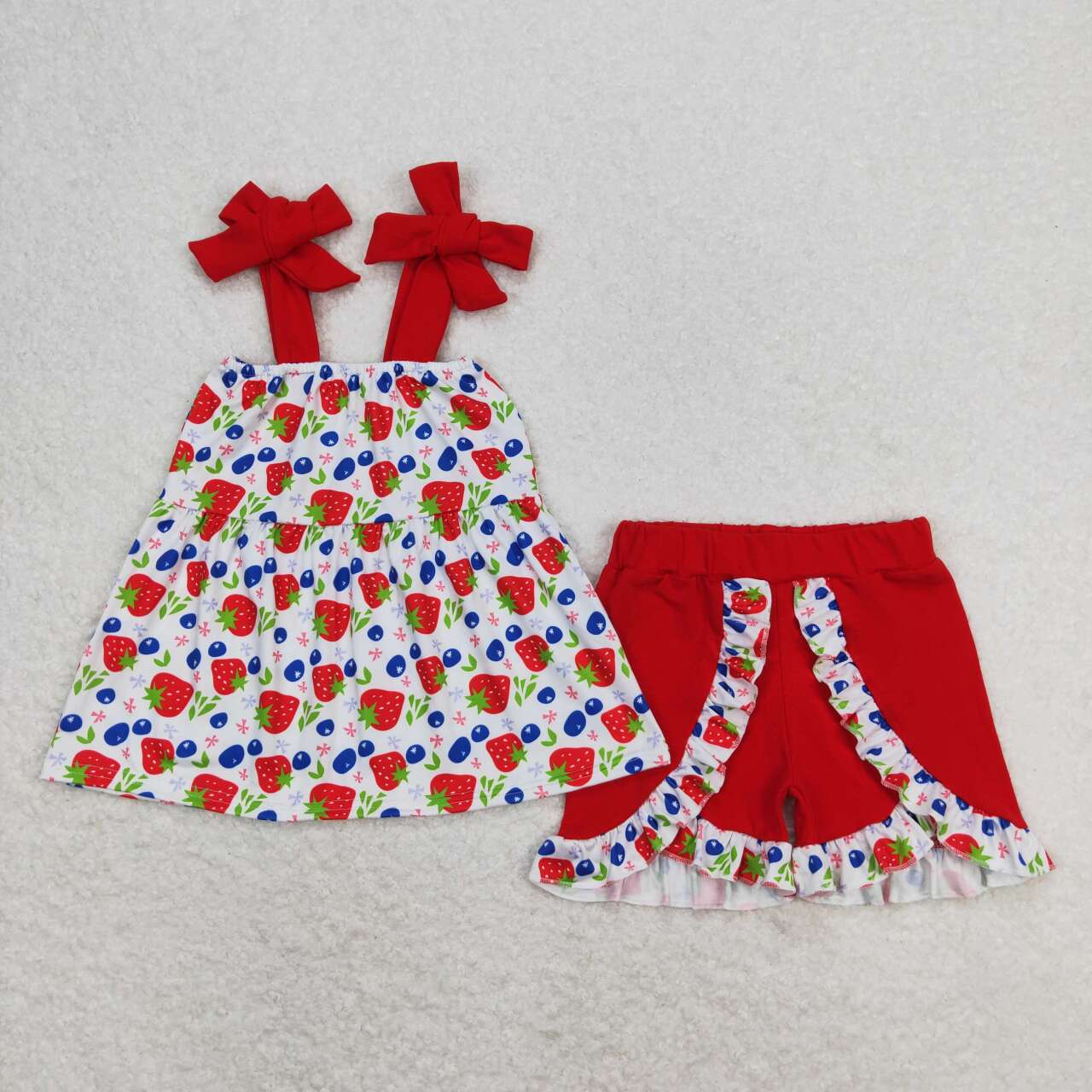 GSSO0712 Strawberry blueberry red sleeveless red shorts girls set