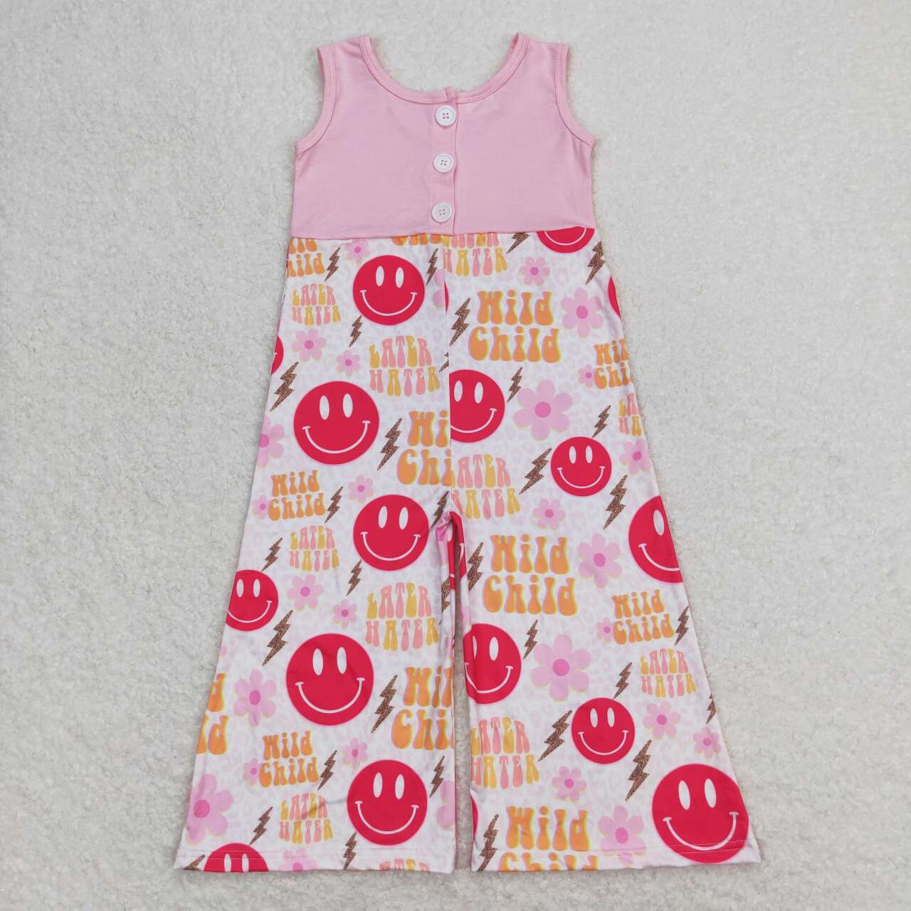 SR1195 Wild child hot pink smile flowers sleeveless girls jumpsuits