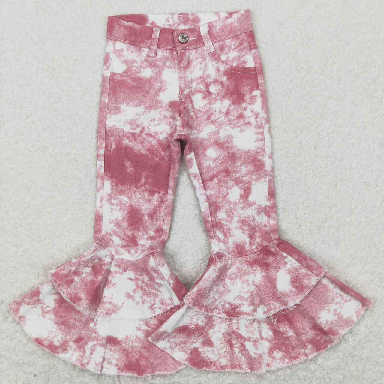 P0399 Pink Ink Pattern Denim Pants Girls Jeans