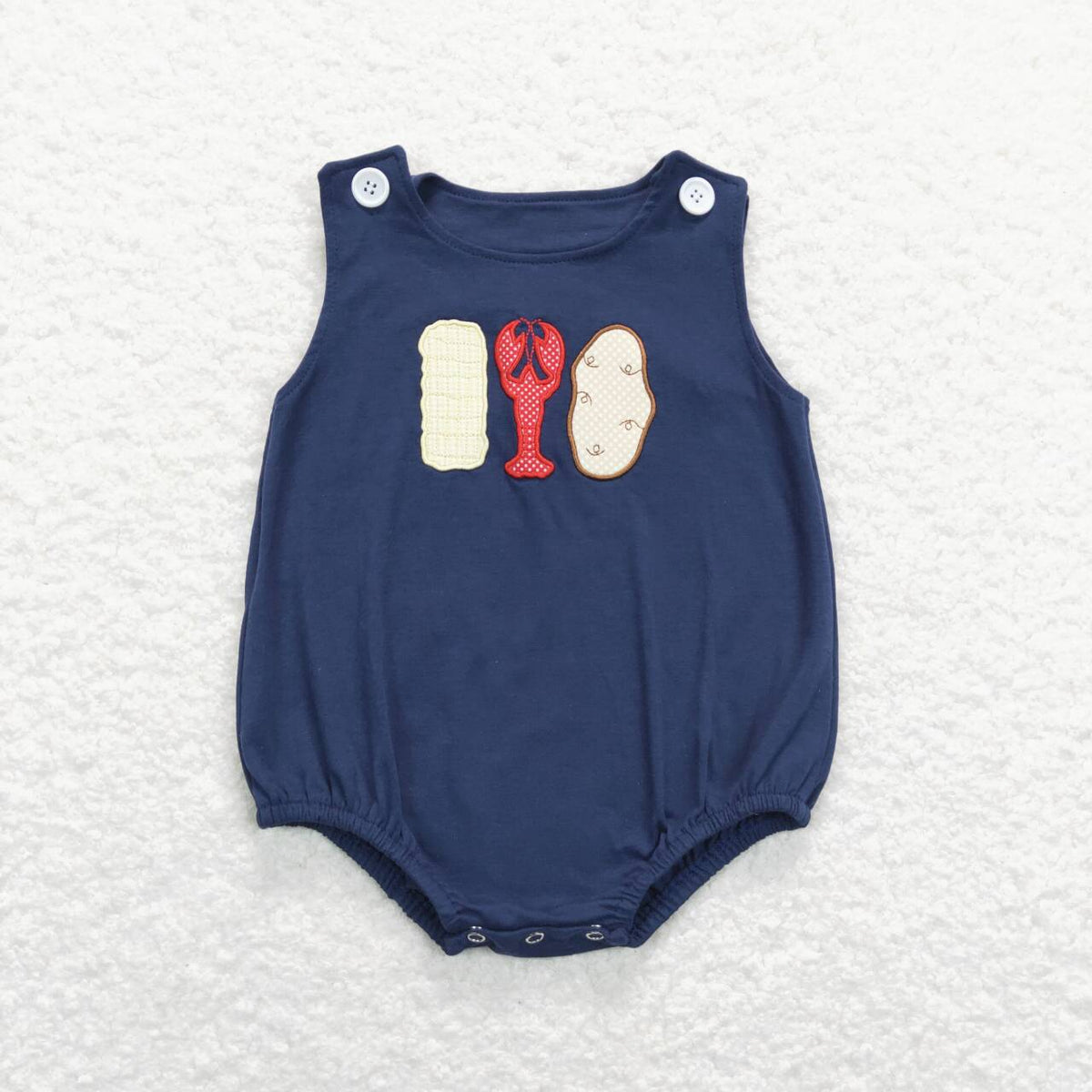 SR0740 Embroidery Crayfish navy sleeveless boys romper