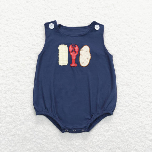 USA SHOP SR0740 Embroidery Crayfish navy sleeveless boys romper